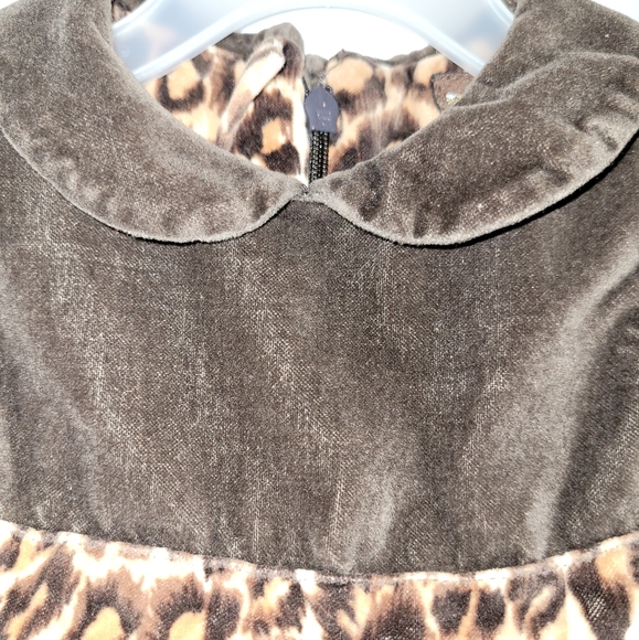 Vintage Baby GAP Brown Velour Peter Pan Collared Dress Animal Print Trim 12-18 - Picture 4 of 5